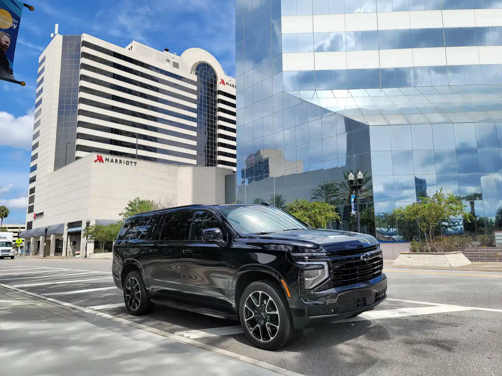 Black luxury SUV from our executive transportation fleet